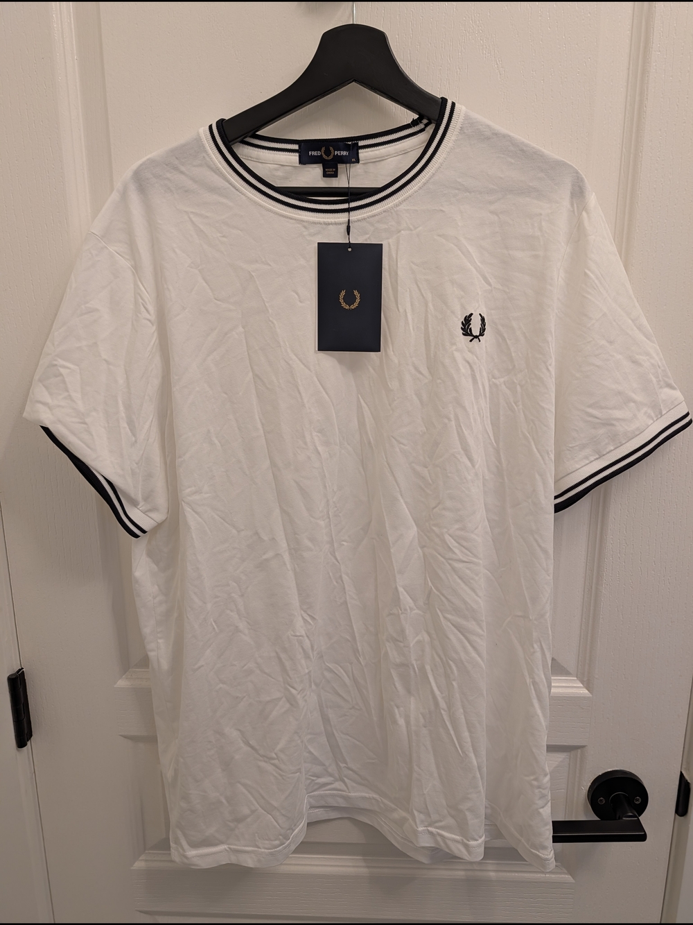 Fred Perry White T-Shirt with Black Twin-Tip Trim